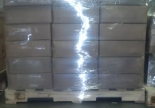 This pallet has been properly secured with shrink wrap for shipping.