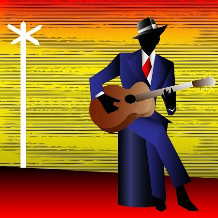 The hollow–body guitar sits in the corner without anyone playing it.